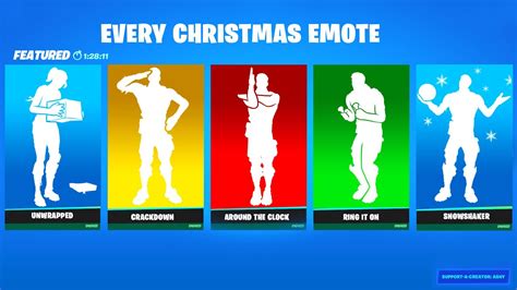 Every Christmas Emote In Fortnite Item Shop Battlepass Free Youtube