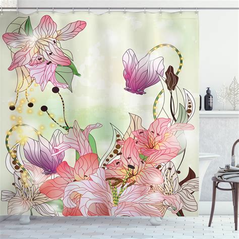 Ambesonne Romantic Shower Curtain Garden Flowers 69wx84l Pale Pink