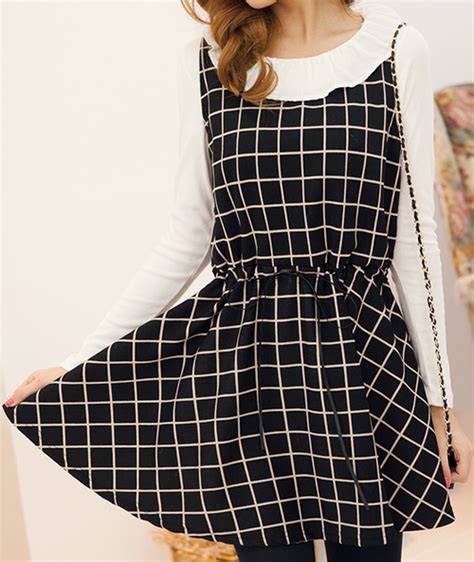 [2fb] Sleeveless Checkered Dress With Drawstring Kstylick Latest Korean Fashion K Pop