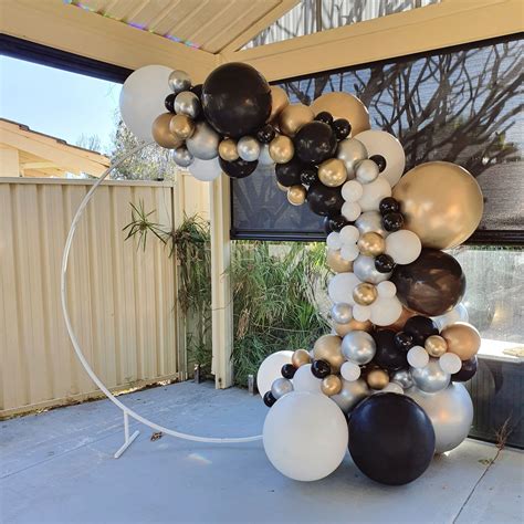 Gold Silver White And Black Balloon Garland In 2021 Gold Balloons