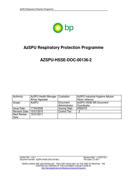 Azspu Respiratory Protection Programme Pdf Occupational Hygiene