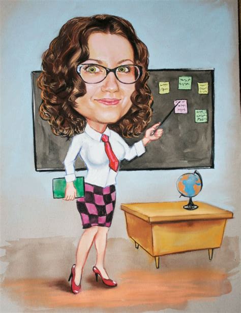 We are giving best service of caricature from photo online. Woman caricature teacher Caricature Funny teacher drawing
