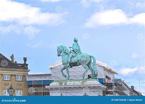 Bronze Equestrian Statue Monument Of King Frederik V In The Capital Of