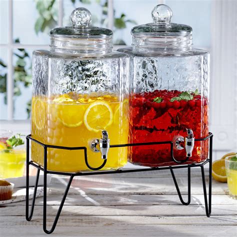 Double 1 5 Gallon Style Setter Hamburg Glass Beverage Dispenser With Metal Stand