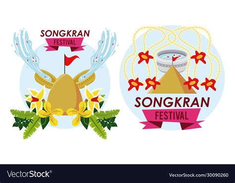 songkran celebration party scenes icons royalty free vector