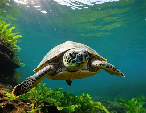 Premium Photo Green Sea Turtle Swimming Ai Generative