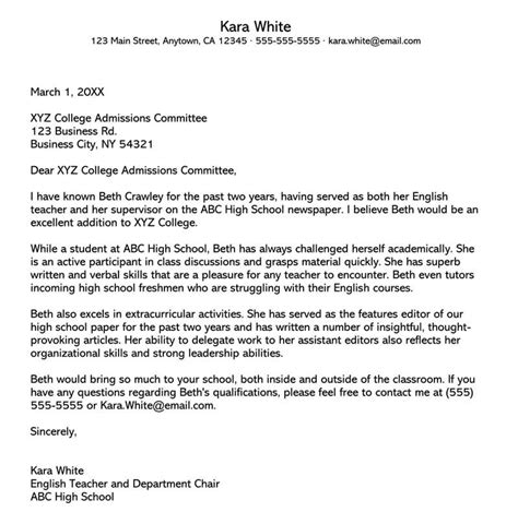 It will be their way to have a better chance of. Letter of Recommendation for College Admission (Teacher ...