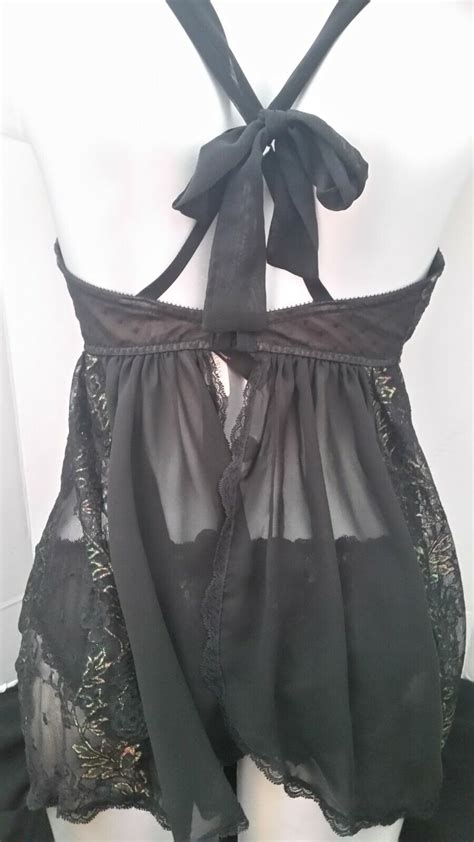 victorias secret sexy 3 pc set black bling nightie panty and stocking nwt 36d m c ebay