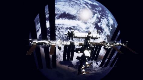International Space Station Iss Floating In Orbit Above Stock Footage