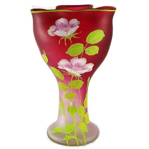 Antique Enameled Art Glass Vase Large European Art Nouveau Etsy Glass Art Art Glass Vase