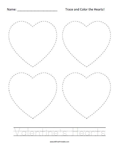 Valentines Hearts Tracing Worksheet Free Printable