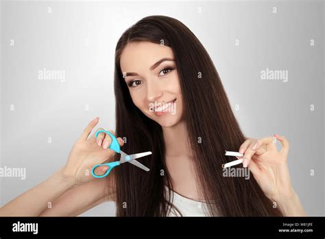 Beautiful Woman Holding Broken Cigarette Quitting Cigarettes Stock