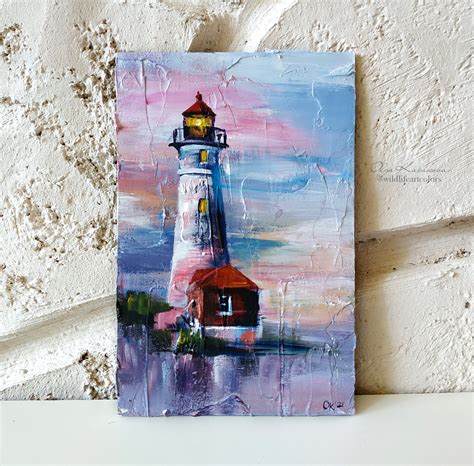 Lighthouse Painting Original Acrylic Lighthouse Wall Art Etsy