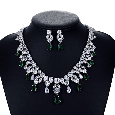 buy crystal cz cubic zirconia bridal wedding necklace earring set jewelry sets