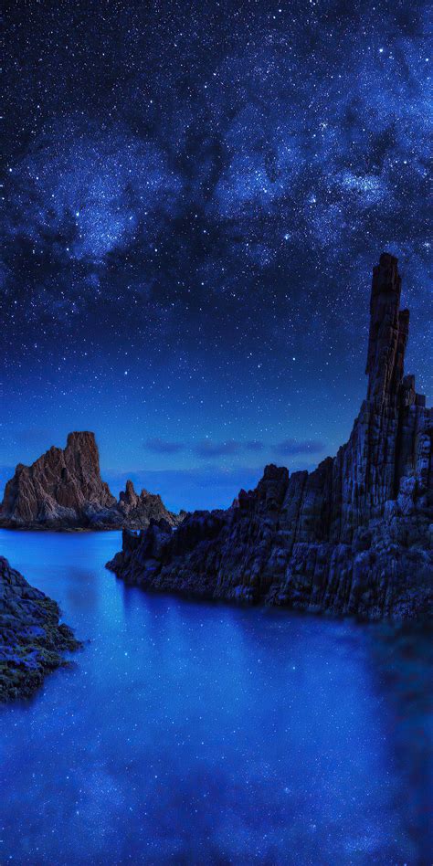 1080x2160 Ocean Rocks On Starry Night 4k One Plus 5thonor 7xhonor