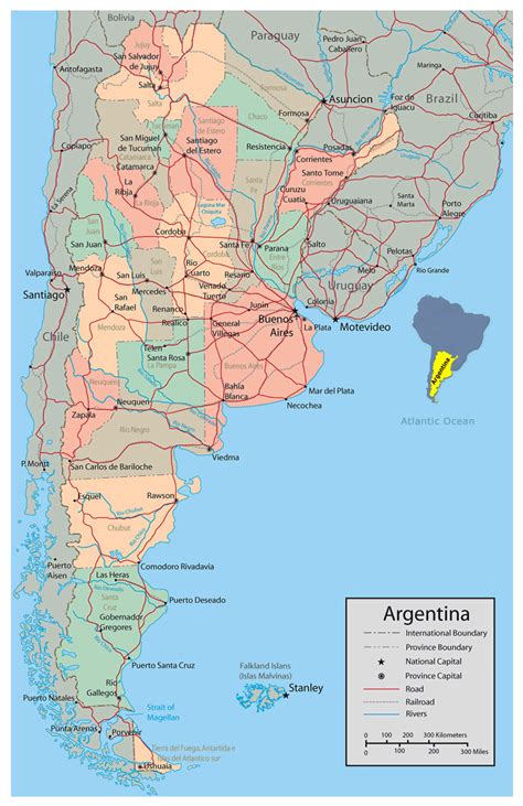 Detailed Political And Administrative Map Of Argentina With Major Roads