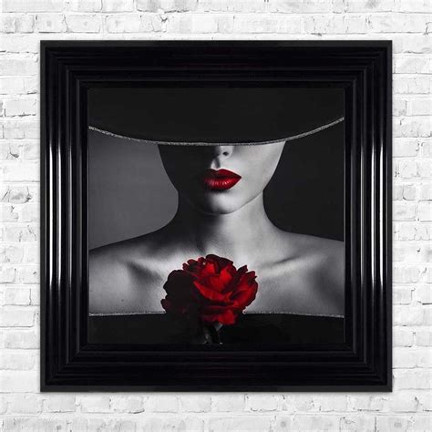 Elegant Woman Holding A Single Rose Framed Wall Art By Shh Interiors