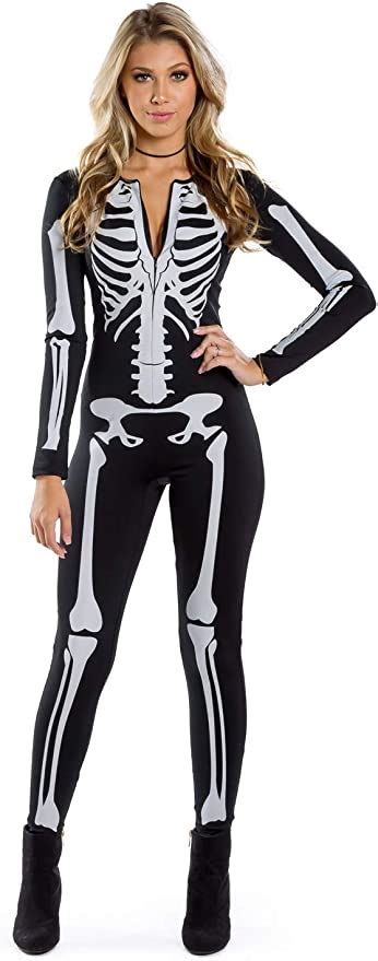Tipsy Elves Womens Skeleton Halloween Costume Bodysuit With Back Printing Sexy