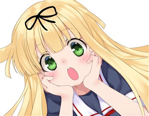 The Big Imageboard Tbib O Blonde Hair Blush Commentary Request Face Green Eyes Hair Ribbon