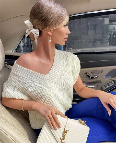 Valentina Safronova In A Classy Blue And White Sunday Fashion Look