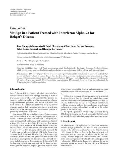 Pdf Vitiligo In A Patient Treated With Interferon Alpha 2a For Behçet