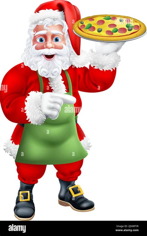 Santa Claus Father Christmas Holding Pizza Cartoon Stock Vector Image