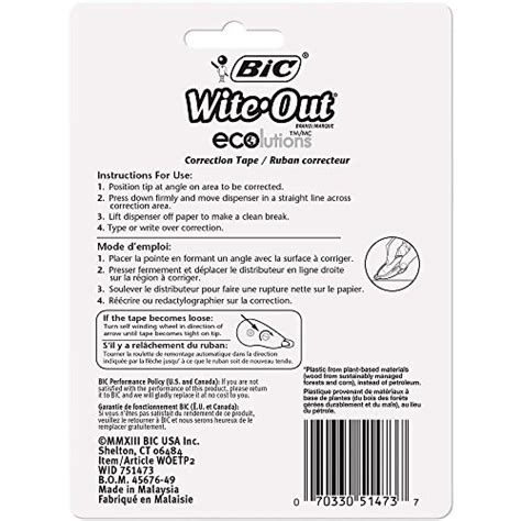 Bic Wite Out Brand Ecolutions Mini Correction Tape White 2 Count