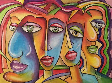 Four Faces Acryl Op Canvas 60 X 80 Prijs 100 € Abstract Face Art Folk