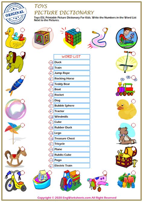 Toys Printable English Esl Vocabulary Worksheets 1 Engworksheets