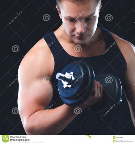 Handsome Muscular Man Working Out With Dumbbells Stock Photo Image Of