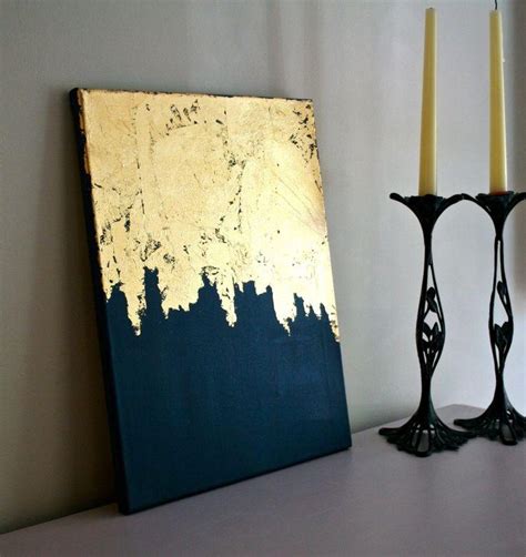Canvas is stretched and attached to wooden stretching bars then surrounded by a heavily distressed, mottled gold leaf frame. Black and Gold Abstract Wall Art | Wall Art Ideas