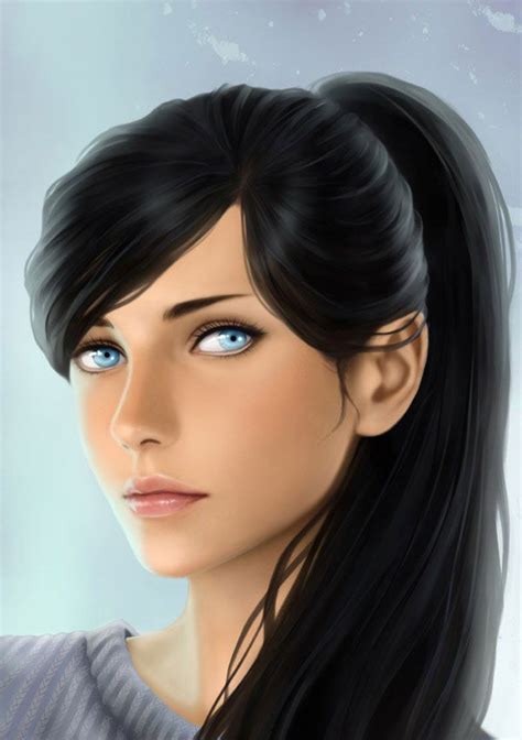 Art Woman Dark Hair And Blue Eyes Female Art Character Portraits