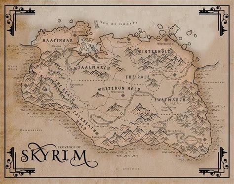 Skyrim Map Digital Download Vintage Style 11x14 Etsy Skyrim Map