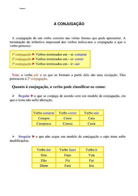 Docx 5 Ano Português Conjugação Verbal Dokumentips