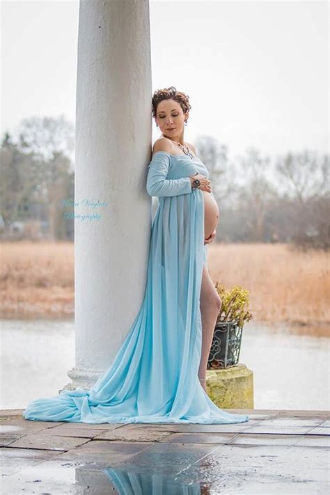 Maternity Off Shoulder Chiffon Gown Split Front Maxi Photography Dress