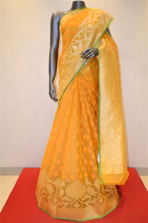 Yellow Designer Banarasi Pure Kora Silk Saree Brand Janardhan Silks