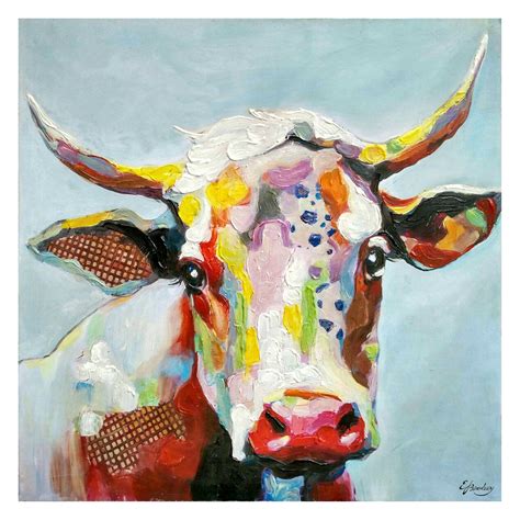 Shop by subject, style, room, best sellers & more. 50 X 50-in Colorful Cow Canvas | At Home