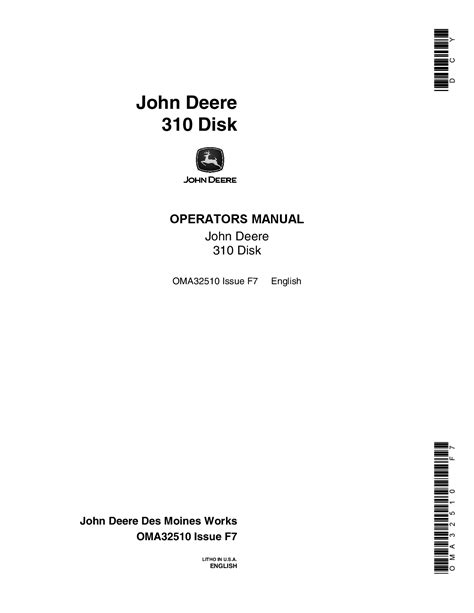 John Deere 310 Disk Oma32510 Operators And Maintenance Manual Pdf
