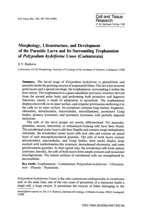 Pdf Morphology Ultrastructure And Development Of The Parasitic