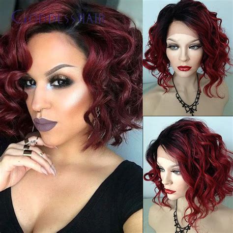 Short Layered Bob Cut Burgundy Brazilian Hair Lace Front Wigs 16inch 99j Lace Front Wig Ombre
