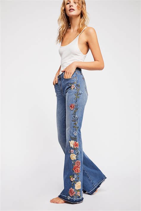 Driftwood Farrah Embroidered Flare Jeans Flare Jeans Denim