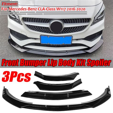 3pcs Glossy Black Front Bumper Protector Lip Spoiler Covers Trim For