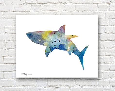 Shark Art Print Abstract Watercolor Painting 11 X 14 Wall Decor Ebay