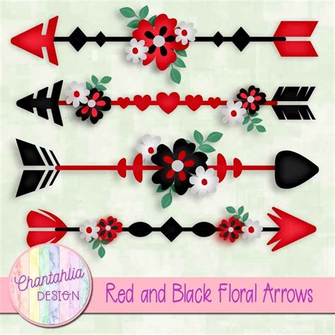 Free Red And Black Floral Arrows For Digital Scrapbooking