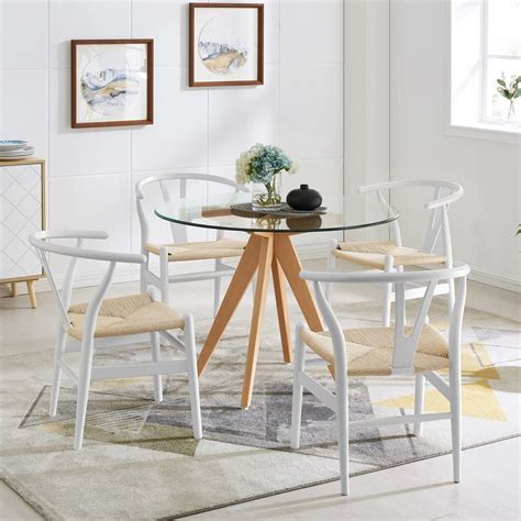 Vodur wishbone chair natural solid wood dining chair/hans vegner y chair rattan and wood accent armrest chair (ash wood + natural wood color). DukeLiving White & Natural Replica Hans Wegner Wishbone ...