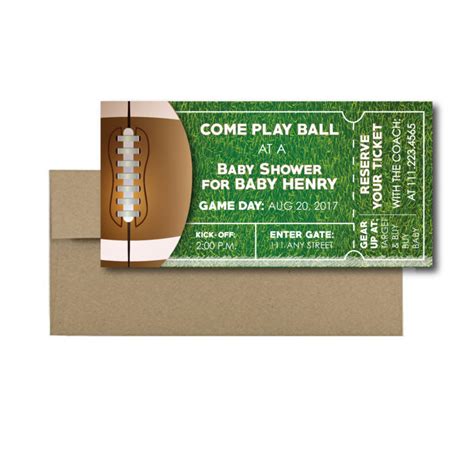 Football Ticket Baby Shower Invite Envelopes Aesthetic Journeys Designs