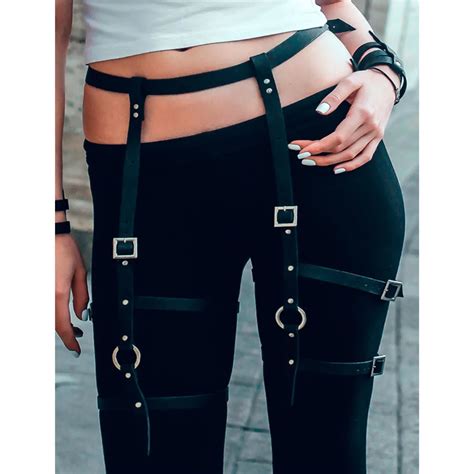 leather harness body bondage thigh loop harness waist belt straps garter belt in garters from