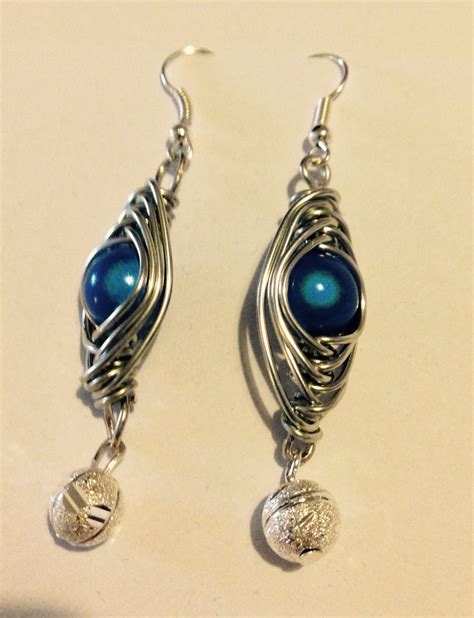 Herringbone Wire Earrings With Blue Illusion Miracle Beads