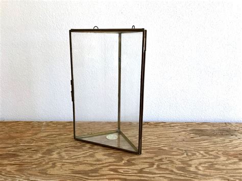 Triangular Glass Curio Box Glass Brass Curio Glass Display Etsy Glass Terrarium Containers