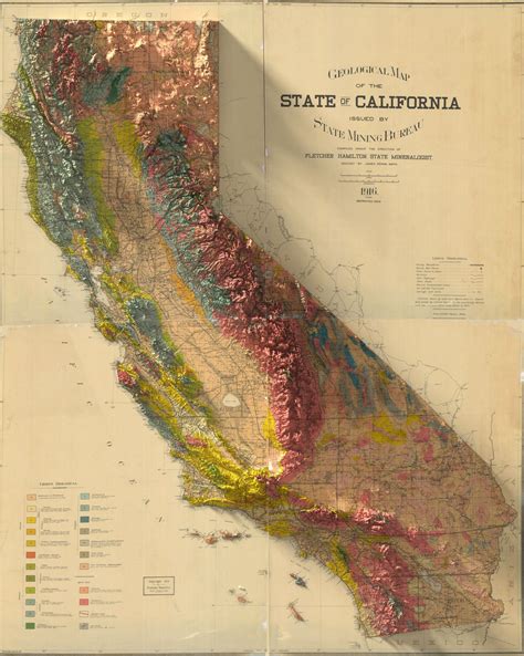 1916 Geological Map Of California With 3d Elevation By Scott